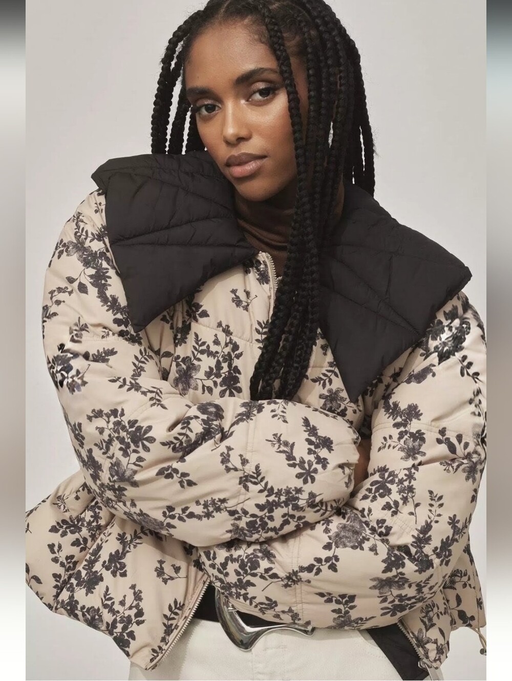 ANTHROPOLOGIE PeterPan Collar Floral Oversized Puffer Coat Blogger Fave RARE NEW